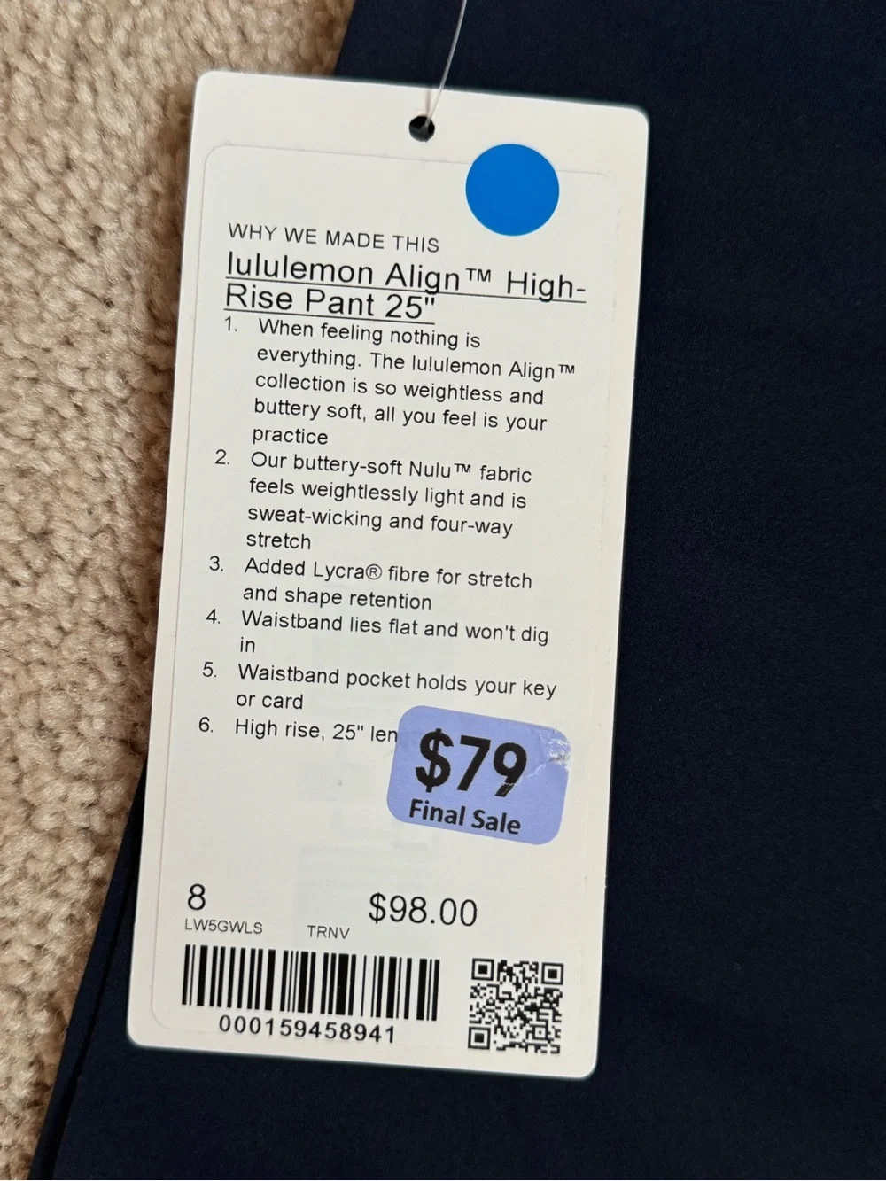 Lululemon Align High-Rise Pant 25” — Size 8
